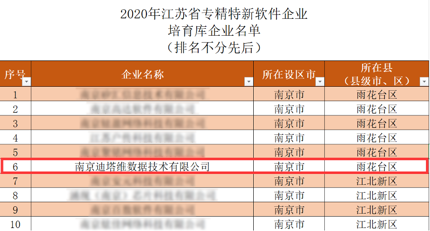 年江苏省专精特新软件企业培育库企业名单,南京迪塔维数据技术有限